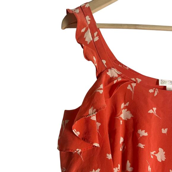 Shoshanna Bronwen Red Floral Print Cold Shoulder Square Neck Silk Top Size Small - Picture 8 of 12